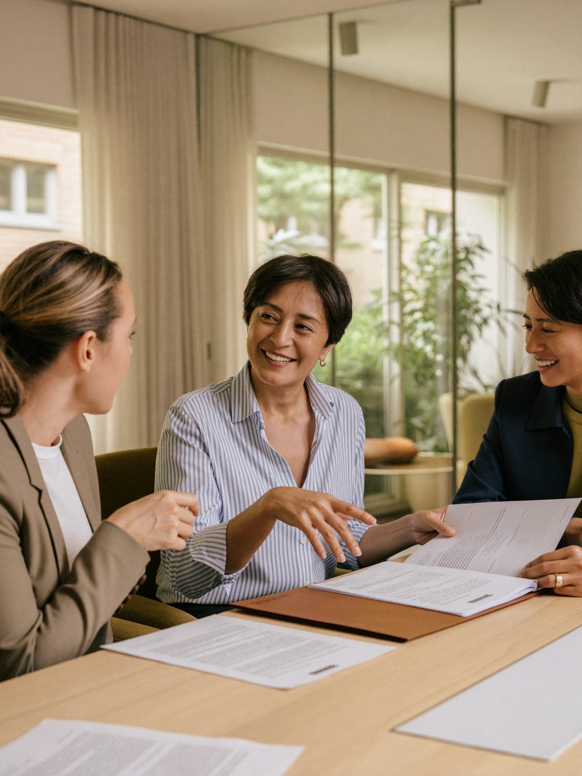 Professionnelles réunies autour d’une table de travail, documents en main